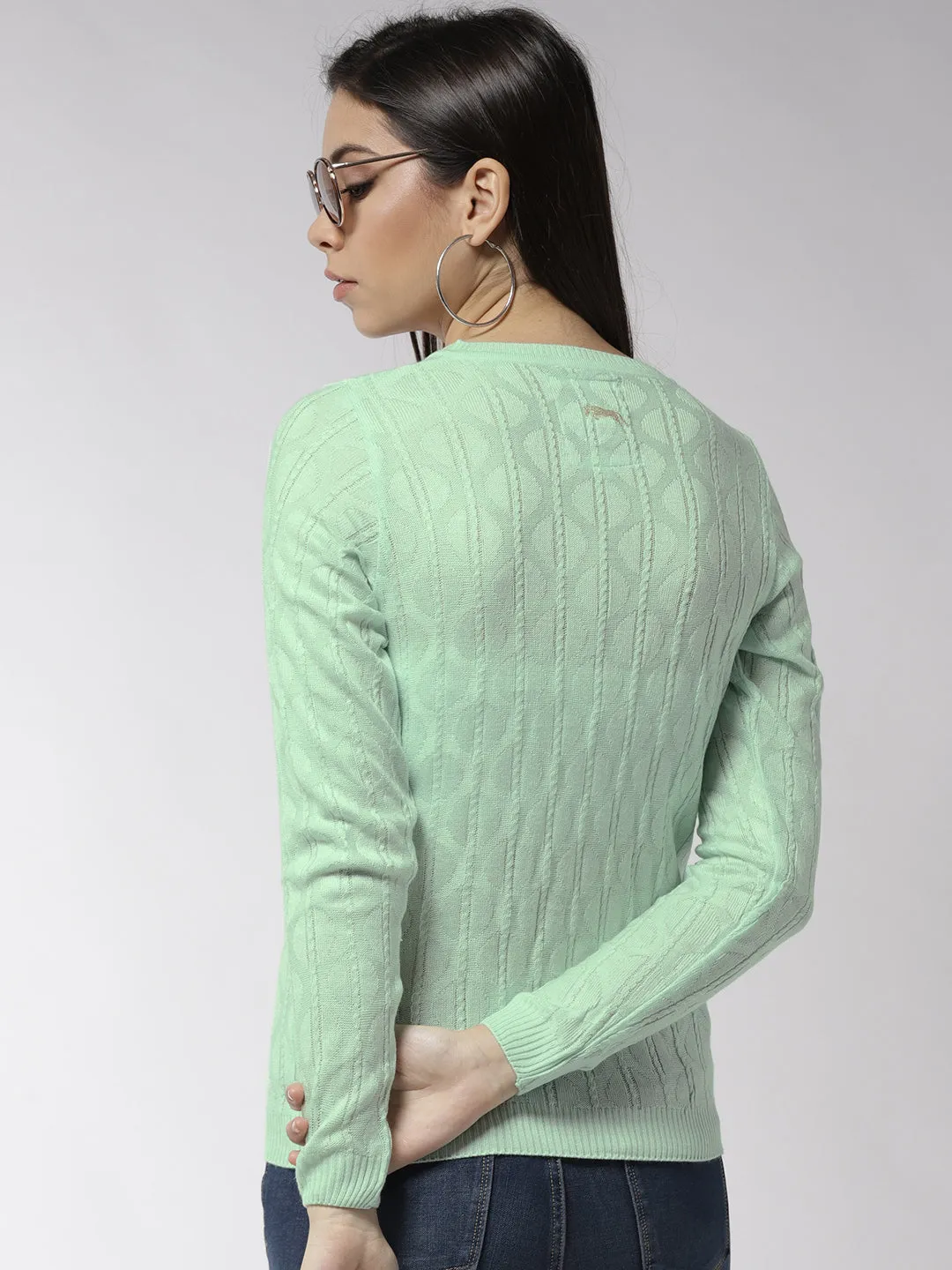 Women Self Design Teal Pullover