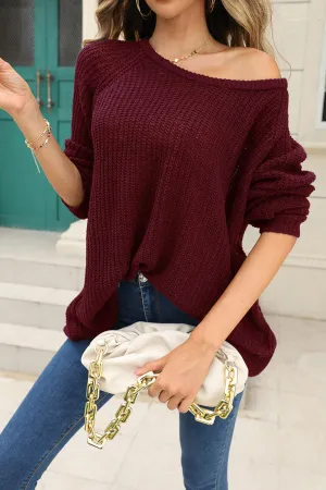 Women's Burgundy Solid Simple Knitted Sweater