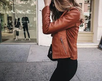 Women's Genuine Lambskin Leather Motorcycle Slim fit Designer Biker Jacket