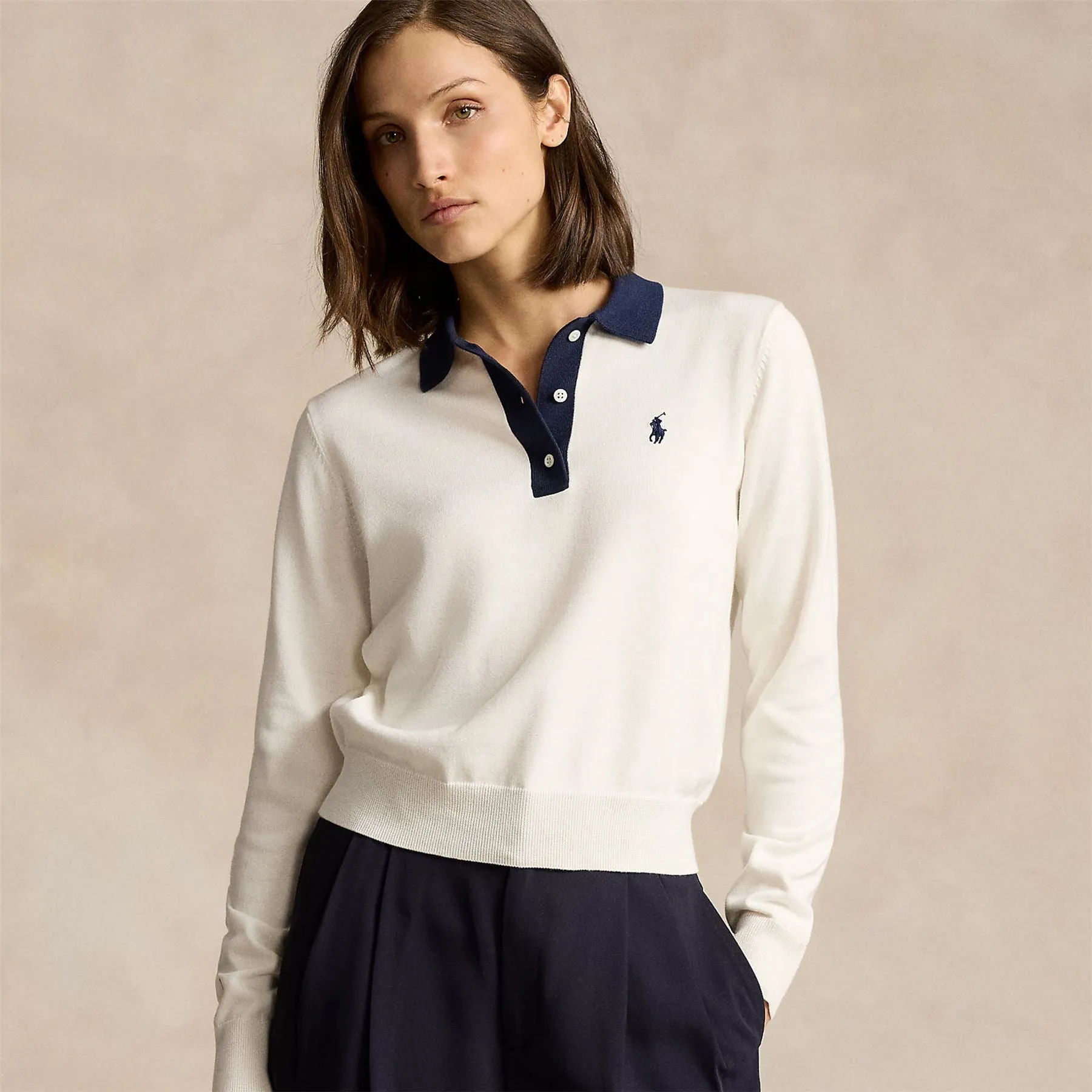 Womens Performance Polo-Collar Sweater White - AW24