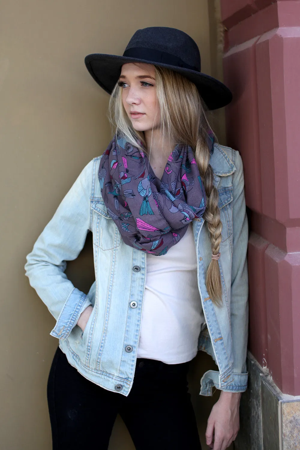 Women's Tweet Tweet Bird Infinity Circle Loop Scarf