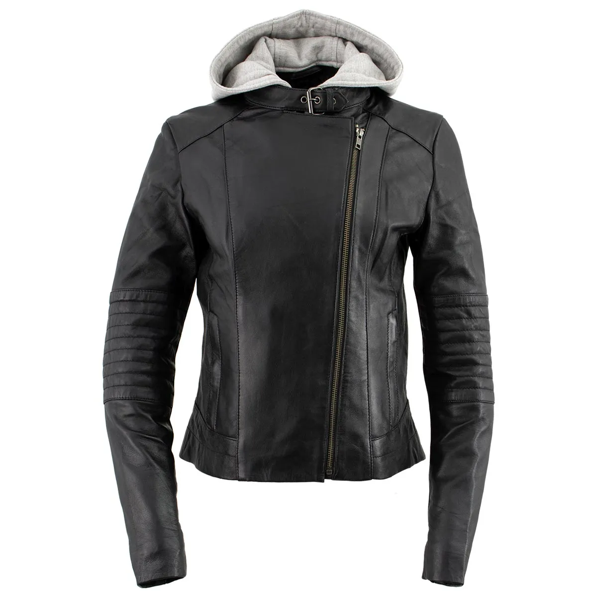 Xelement B91044 Women's ‘Quilt’ Black Leather Motorcycle Biker Racer