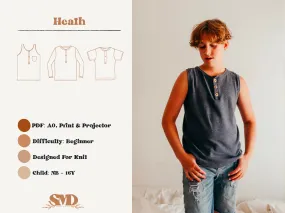 Youth Heath Henley Top Digital Sewing Pattern Sizes NB-16Y