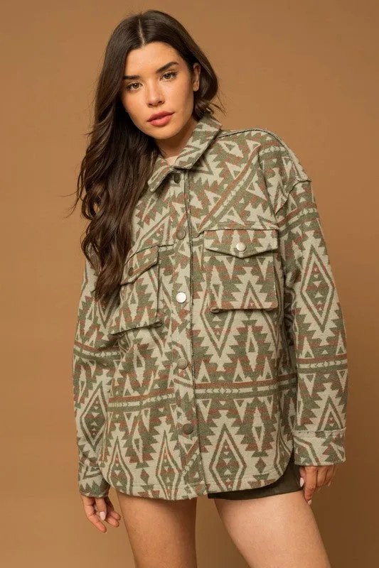 YTT 3D Pocket Aztec Print Shacket